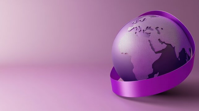 Purple Globe Encircled by a Ribbon: A 3D Render of Global Unity and Connection