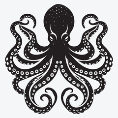 Octopus Silhouette Clip Art Vector illustration Isolated on White Background