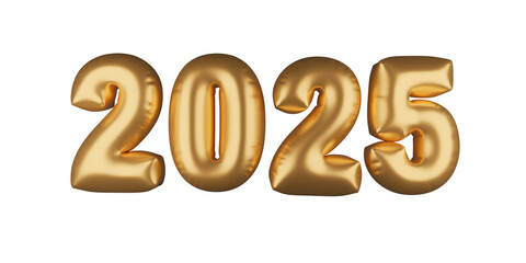 2025 number for happy new year, in the shape of golden balloons. 