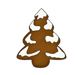 Christmas Tree Shaped Gingerbread with Swirled Icing
