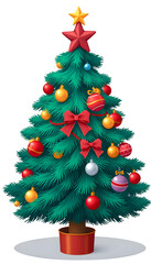 Joyful 3D Cartoon Christmas Tree with Ornaments on Isolated Transparent Background