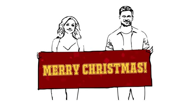 Merry Christmas Animation Digital banner With Girl and Boy