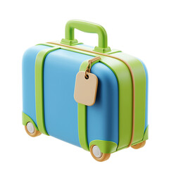 Vibrant Blue and Green 3D Suitcase Icon with Minimalist Design on White Background