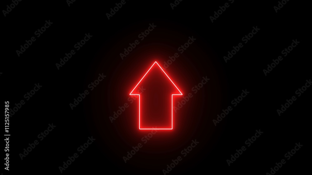 Wall mural Glowing neon up direction arrow icon illumination. Neon upload arrow icon on black background. up arrow direction icon illumination.
