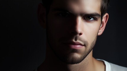 Fototapeta premium Man with a beard and a mustache is standing in front of a dark background