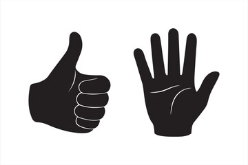 hand vector, thumbs up and open finger silhouette vector art illustration