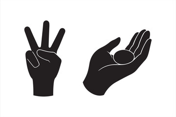 hand vector, happy peace sign hand silhouette vector art illustration