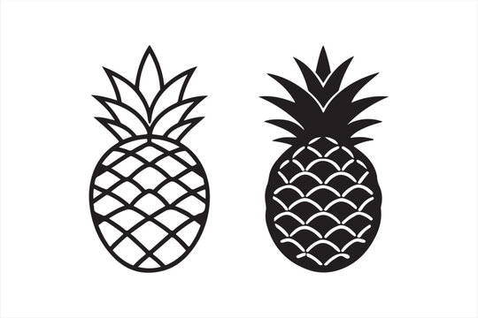 pineapple vector, pineapple fruit silhouette vector art illustration