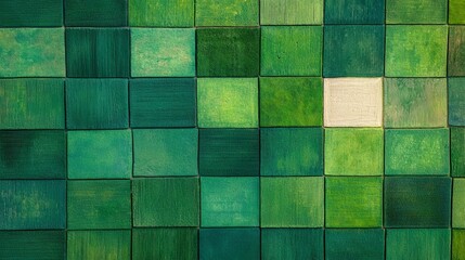 forestry industry concept. Colorful green tiles arranged in a textured grid with one white tile.