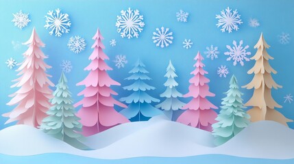 Cozy Winter Wonderland Setting Made of Colored Paper Trees