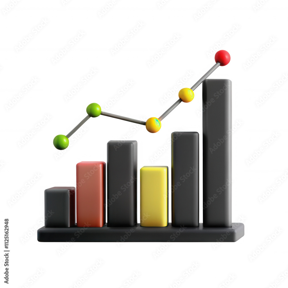 Fototapete this image features a 3d bar chart with colorful data points, signifying data analysis and presentat