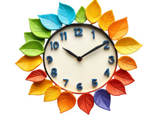 Colorful Leaf Clock with Transparent Background
