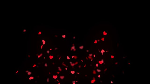 Down Confetti Heart Particles on alpha channel, Confetti heart shape particles top to bottom animation 4k video