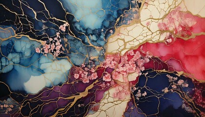 background　渋い花柄のアルコールインクアート