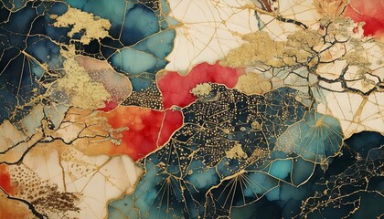 Generated image　和柄のようなアルコールインクアート　