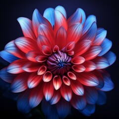 petite fleur en gros plan, de couleur bleu et rouge en ia