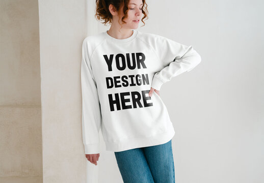 Mockup Of Woman Wearing Customizable Sweatshirt, Hand On Hip