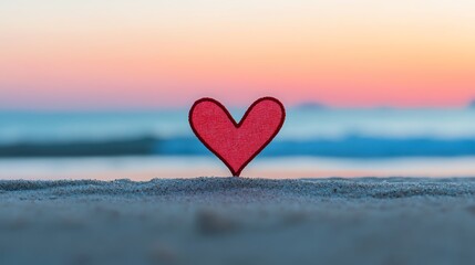 Fototapeta premium A heart shape in sand at sunset, symbolizing love and serenity by the beach.