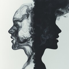 Dual human profiles blending into smoky silhouettes