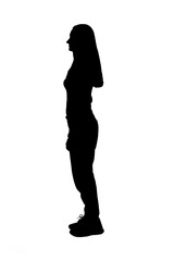 Fototapeta premium side view of a silhouette woman standing on white background
