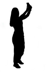 silhouette woman taking a selfie on white background