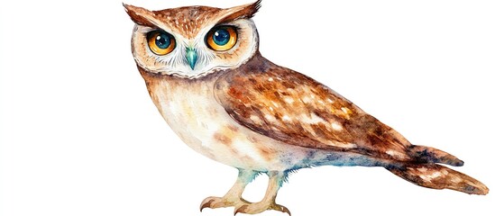A stunning watercolor of a wise, beautiful owl perched gracefully.
