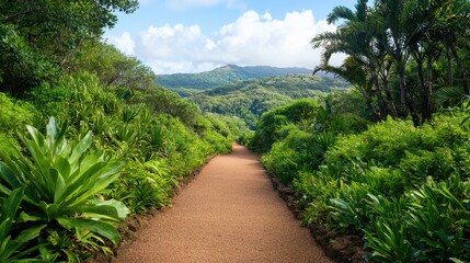 Fototapeta premium Serene Hiking Trail Surrounded by Lush Greenery