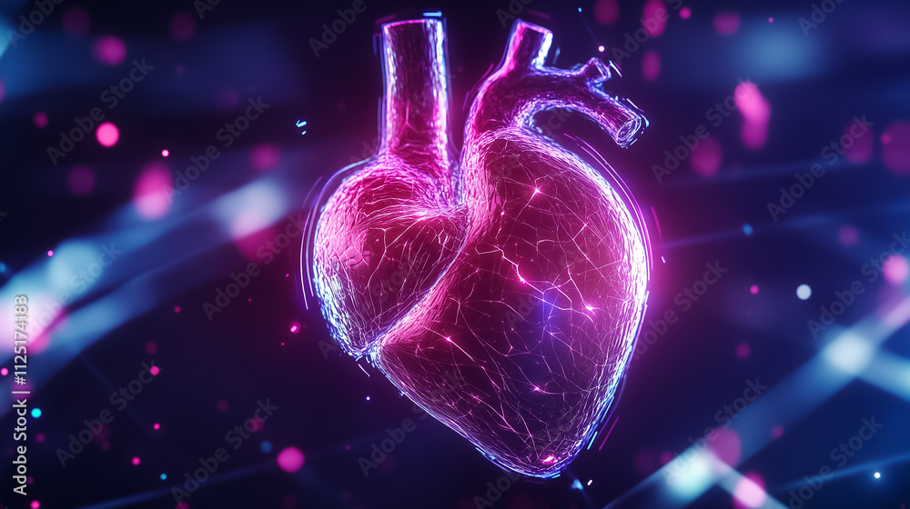 Poster a heart pulse transforms seamlessly into a colorful landscape filled with glowing lights and dynamic