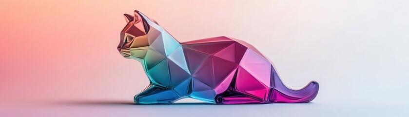 A vibrant, geometric representation of a cat in brilliant colors and shapes.