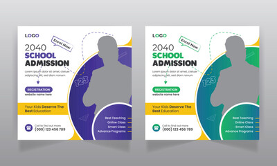 School admission social media post and back to school promotion web banner template