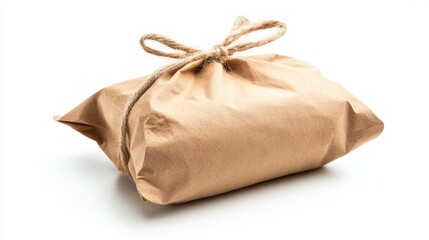 Obraz premium Rustic Brown Paper Parcel Tied with Natural Cord - A Sustainable Shipping Concept