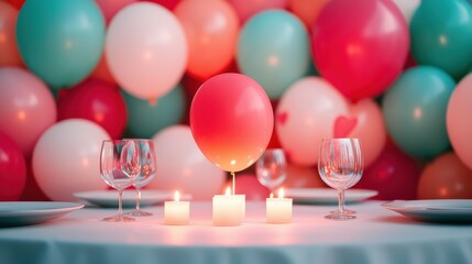 Romantic Dinner Table with Candles and Balloons