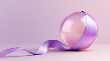 Obraz premium Elegant Lavender Ribbon Wrapped Around a Crystal Sphere on a Soft Purple Background A Stunning Minimalist Digital Art