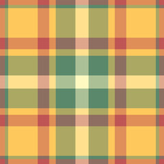 Tattersall tartan plaid seamless, shirt background pattern vector. Golf texture check textile fabric in orange and yellow colors.