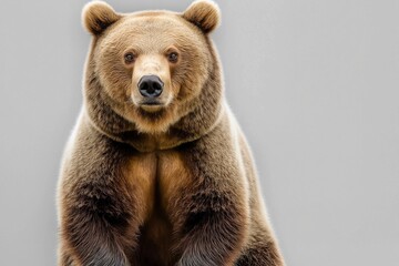 Studio photo of a bear isolated against a white background. Wildlife and conservation concept, space for copy.