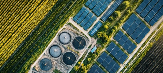 Aerial View of Sustainable Energy and Agriculture