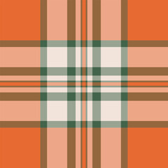 Christmas pattern fabric texture, delicate tartan plaid check. Revival background vector textile seamless in orange and pastel colors.