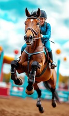 Obraz premium Horse Jumping in an Equestrian Competition