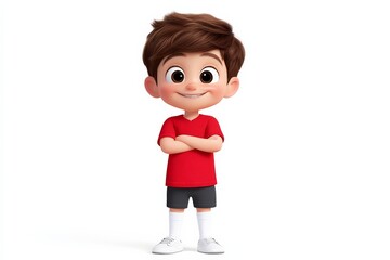 Cheerful animated boy character digital art studio setting playful mood front view child creativity