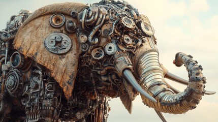 Fototapeta premium Metal elephant sculpture, gears, parts.