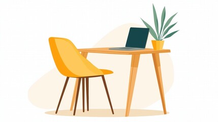 Ergonomic Home Office Desk with Laptop and Plant Enhancing Productivity in Smart Spaces