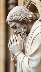 Stone Statue of Praying Man in Classical Architecture