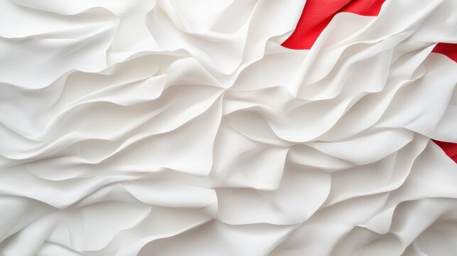 This image showcases a dynamic abstract composition of red and white wrinkled fabric textures, creating a sense of movement and contrast in a modern style.