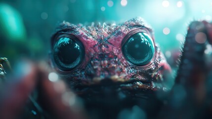 An artistic representation of a toad featuring vibrant pink skin details and expressive eyes. This image distills the beauty and mystery inherent in wildlife photography.