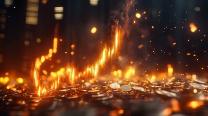 Burning Market Trend - Financial crisis, market volatility, investment risk, economic downturn, burning money.