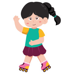 Girl Happy Playing Roller Skating Illustration