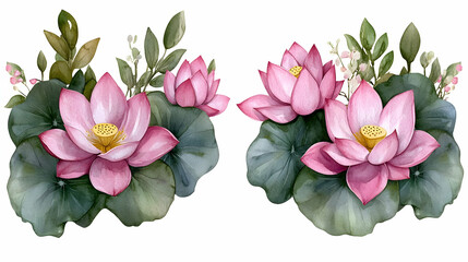 a simple logo of a pink lotus flower, washed watercolor