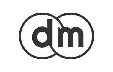 DM business company emblem with outline rounds and letters d m. Logo template of two merged circles for brand identity, logotype. Vector Infinity symbol