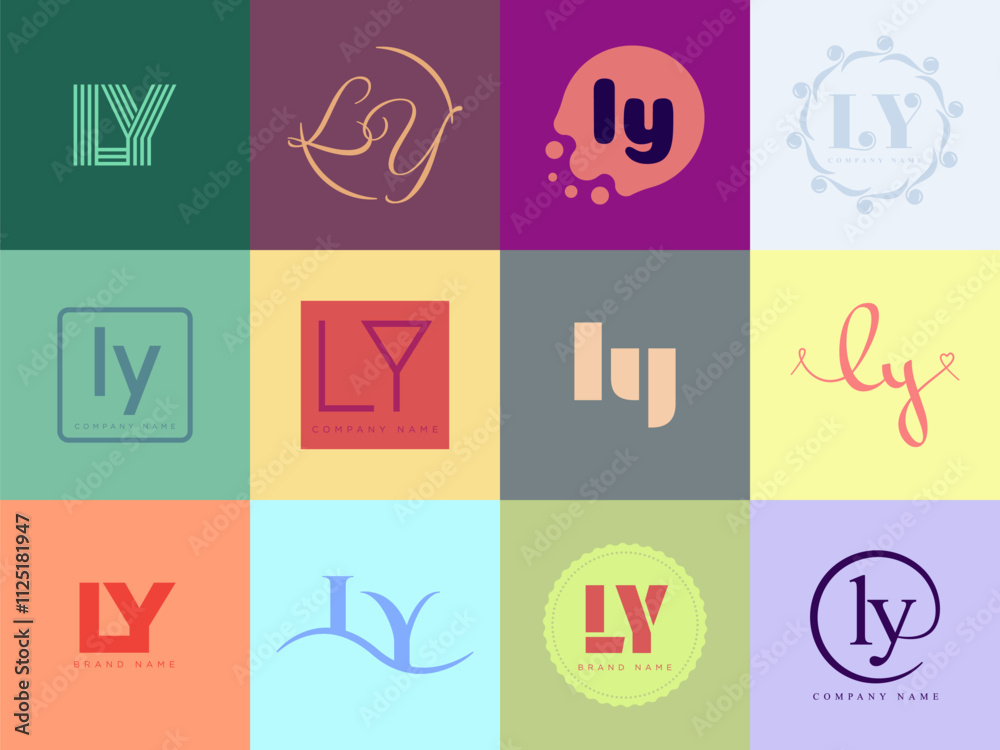 Fototapete ly logo company template. letter l and y logotype. set different classic serif lettering and modern 