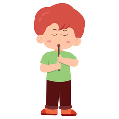 Cartoon Boy Playing a Flute Illustration